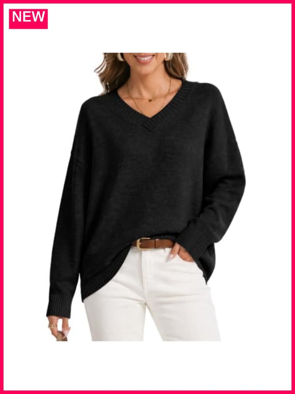 Oversized Cashmere Blend V Neck Pullover Sweater
